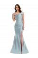 Achat Bleu ciel clair Sirène Satiné Soyeux Longue Formelles Robes demoiselle d'honneur / Robes de soirée / Robes de bal