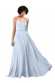 Achat Bleu ciel clair Trapèze Bretelles spaghetti Col V Mousseline Longue Robes demoiselle d'honneur