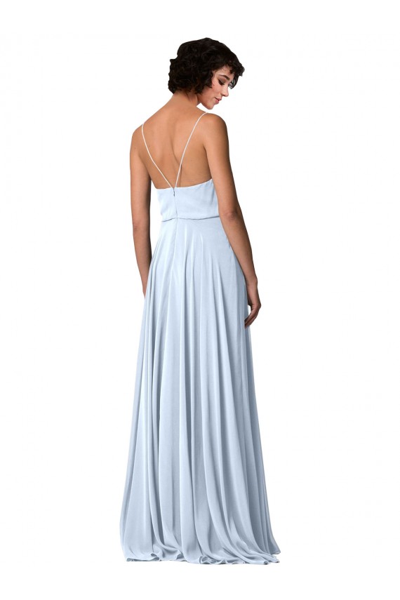 Achat Bleu ciel clair Trapèze Bretelles spaghetti Col V Mousseline Longue Robes demoiselle d'honneur