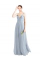 Achat Bleu ciel clair Trapèze Bretelles spaghetti Col V Tulle Longue Robes demoiselle d'honneur
