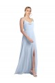 Achat Bleu ciel clair Trapèze Bretelles spaghetti Mousseline Longue Robes demoiselle d'honneur
