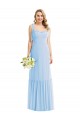 Achat Bleu ciel clair Trapèze Bretelles spaghetti Mousseline Longue Robes demoiselle d'honneur