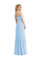 Achat Bleu ciel clair Trapèze Bretelles spaghetti Mousseline Longue Robes demoiselle d'honneur