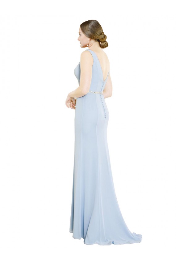Achat Bleu ciel clair Trapèze Col Bateau Col Haut Mousseline Longue Robes demoiselle d'honneur