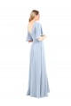 Achat Bleu ciel clair Trapèze Col V Mousseline Longue Robes demoiselle d'honneur
