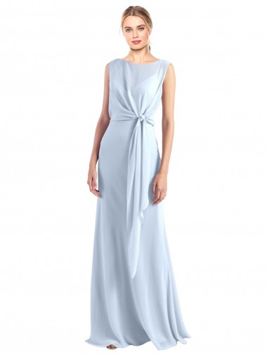 Achat Bleu ciel clair Trapèze Col V Mousseline Longue Robes demoiselle d'honneur