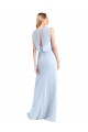 Achat Bleu ciel clair Trapèze Col V Mousseline Longue Robes demoiselle d'honneur