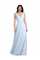 Achat Bleu ciel clair Trapèze Col V Mousseline Longue Robes demoiselle d'honneur