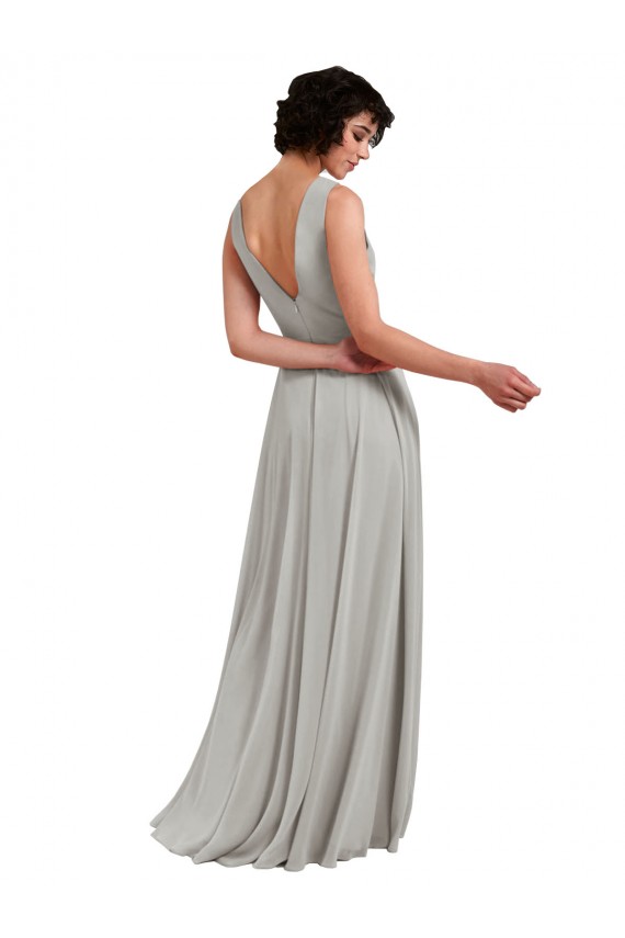 Achat Bleu ciel clair Trapèze Col V Mousseline Longue Robes demoiselle d'honneur