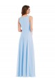 Achat Bleu ciel clair Trapèze Col V Mousseline Longue Robes demoiselle d'honneur