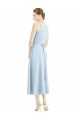 Achat Bleu ciel clair Trapèze Col V Satiné Longue Robes demoiselle d'honneur