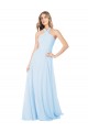 Achat Bleu ciel clair Trapèze Licou Col Haut Mousseline Longue Robes demoiselle d'honneur