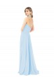 Achat Bleu ciel clair Trapèze Licou Col Haut Mousseline Longue Robes demoiselle d'honneur