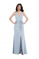 Achat Bleu ciel clair Trapèze Licou Col V Crêpe Stretch Longue Formelles Robes demoiselle d'honneur / Robes de soirée / Robes de bal