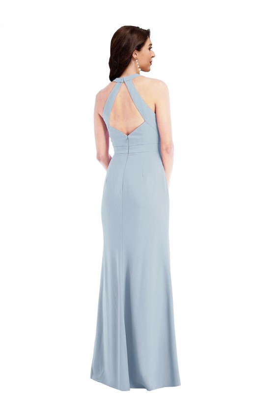 Achat Bleu ciel clair Trapèze Licou Col V Crêpe Stretch Longue Formelles Robes demoiselle d'honneur / Robes de soirée / Robes de bal