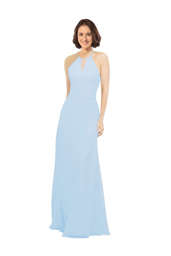 Achat Bleu ciel clair Trapèze Licou Mousseline Longue Robes demoiselle d'honneur