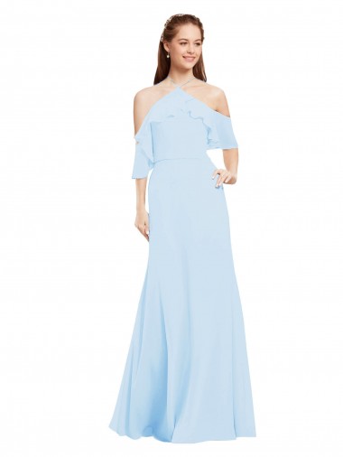 Achat Bleu ciel clair Trapèze Licou Mousseline Longue Robes demoiselle d'honneur