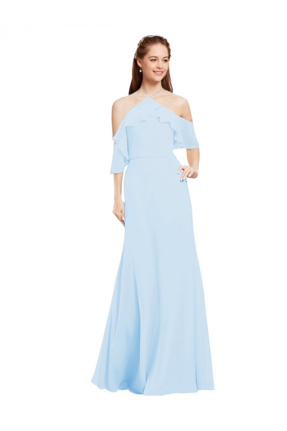 Achat Bleu ciel clair Trapèze Licou Mousseline Longue Robes demoiselle d'honneur