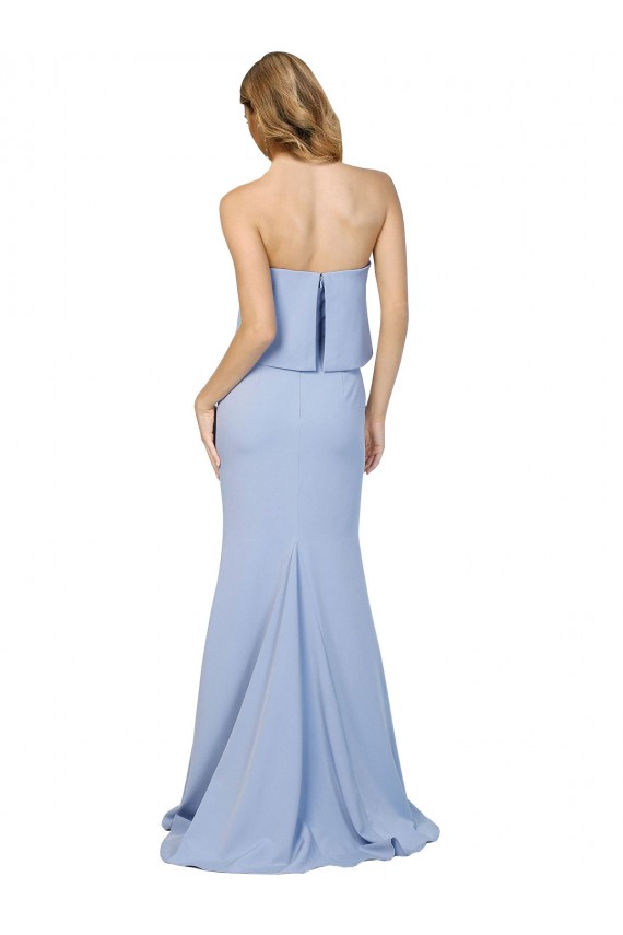Achat Bleu ciel clair Trapèze Sans bretelle Crêpe Stretch Longue Formelles Robes demoiselle d'honneur / Robes de soirée / Robes de bal