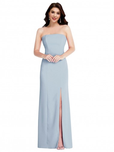 Achat Bleu ciel clair Trapèze Sans bretelle Crêpe Stretch Longue Formelles Robes demoiselle d'honneur / Robes de soirée / Robes de bal
