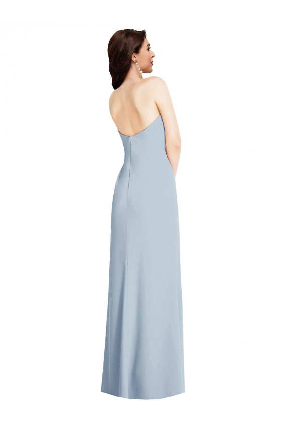Achat Bleu ciel clair Trapèze Sans bretelle Crêpe Stretch Longue Formelles Robes demoiselle d'honneur / Robes de soirée / Robes de bal