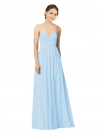 Achat Bleu ciel clair Trapèze Sans bretelle Mousseline Longue Robes demoiselle d'honneur