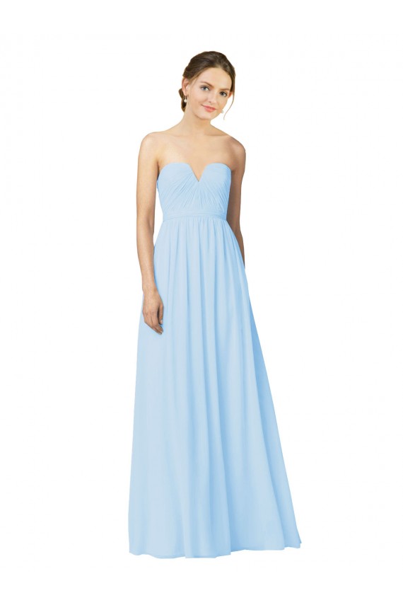 Achat Bleu ciel clair Trapèze Sans bretelle Mousseline Longue Robes demoiselle d'honneur