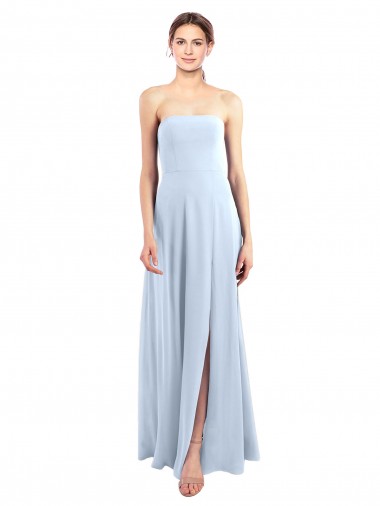 Achat Bleu ciel clair Trapèze Sans bretelle Mousseline Longue Robes demoiselle d'honneur
