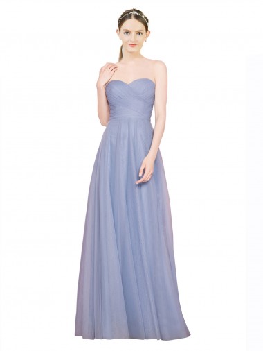 Achat Bleu ciel clair Trapèze Sans bretelle Tulle Longue Robes demoiselle d'honneur