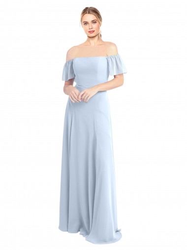 Achat Bleu ciel clair Trapèze Épaule Dénudée Col Carré Mousseline Longue Robes demoiselle d'honneur