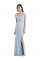 Achat Bleu ciel clair Trapèze Épaule Dénudée Col V Crêpe Stretch Longue Robes demoiselle d'honneur