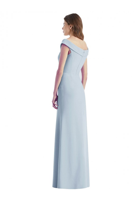 Achat Bleu ciel clair Trapèze Épaule Dénudée Col V Crêpe Stretch Longue Robes demoiselle d'honneur