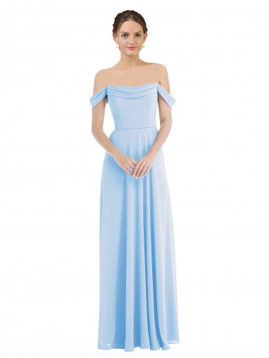Achat Bleu ciel clair Trapèze Épaule Dénudée Mousseline Longue Formelles Robes demoiselle d'honneur / Robes de soirée