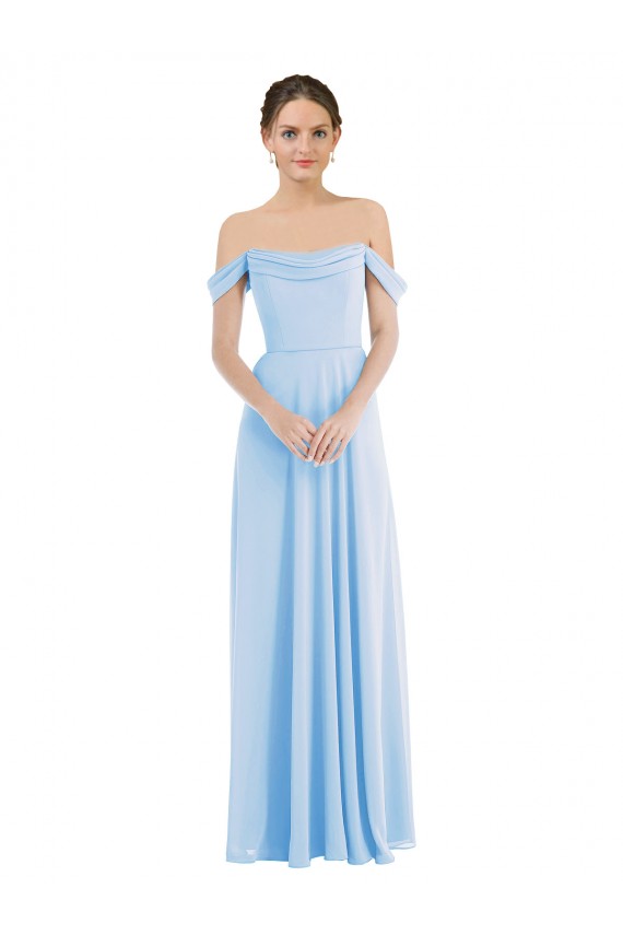 Achat Bleu ciel clair Trapèze Épaule Dénudée Mousseline Longue Formelles Robes demoiselle d'honneur / Robes de soirée