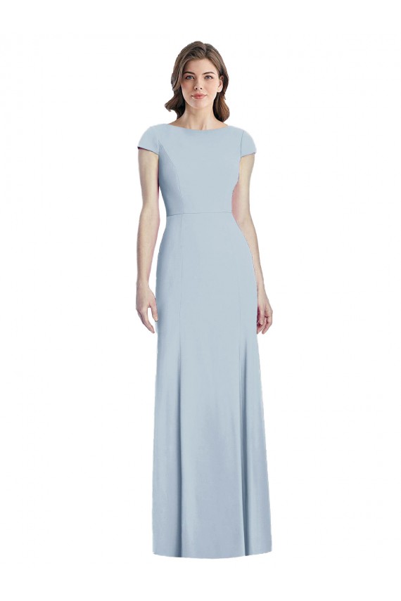 Achat Bleu ciel clair Trompette Bateau Crêpe Stretch Longue Robes demoiselle d'honneur / Robes de bal