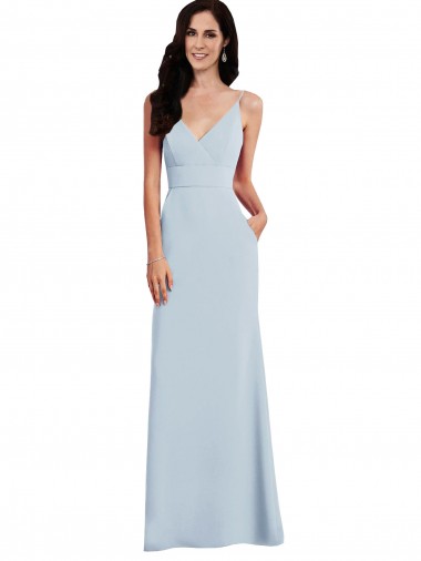 Achat Bleu ciel clair Trompette Bretelles spaghetti Col V Crêpe Stretch Longue Robes demoiselle d'honneur / Robes de bal