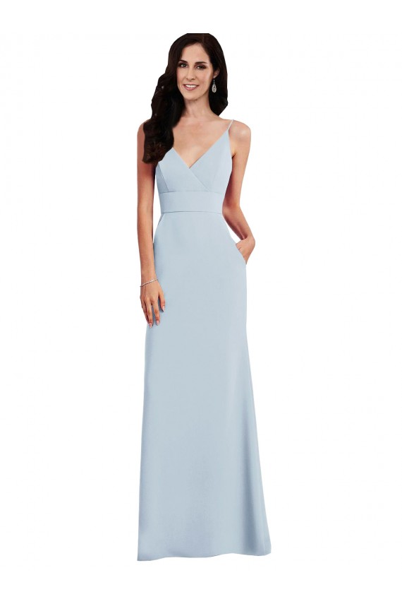 Achat Bleu ciel clair Trompette Bretelles spaghetti Col V Crêpe Stretch Longue Robes demoiselle d'honneur / Robes de bal