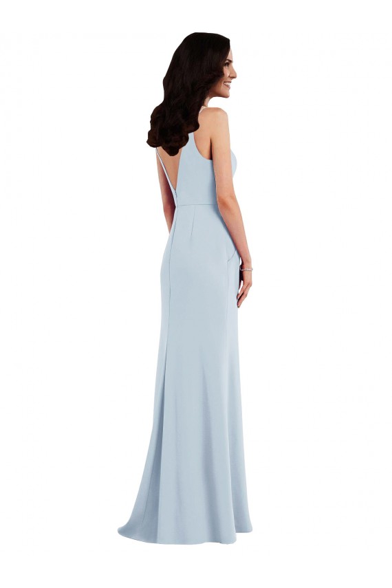 Achat Bleu ciel clair Trompette Bretelles spaghetti Col V Crêpe Stretch Longue Robes demoiselle d'honneur / Robes de bal