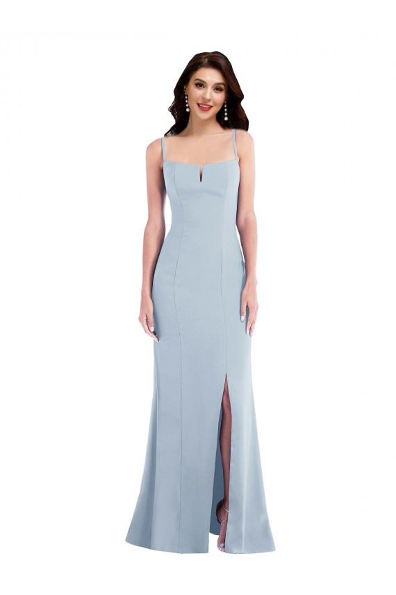 Achat Bleu ciel clair Trompette Bretelles spaghetti Crêpe Stretch Longue Formelles Robes demoiselle d'honneur / Robes de soirée / Robes de bal