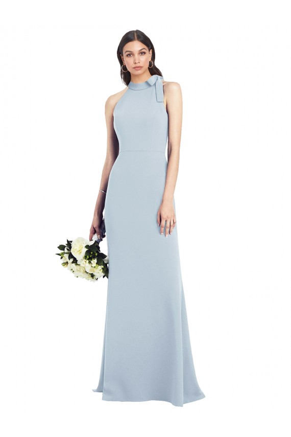 Achat Bleu ciel clair Trompette Col Bateau Col Haut Licou Crêpe Stretch Longue Robes demoiselle d'honneur / Robes de bal