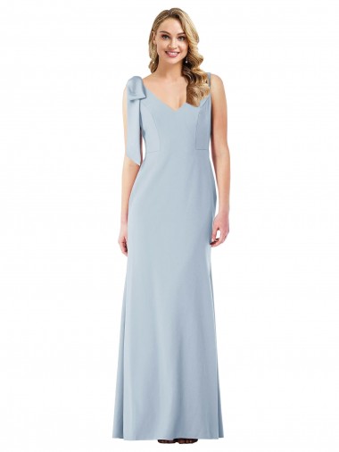 Achat Bleu ciel clair Trompette Col V Crêpe Stretch Longue Robes demoiselle d'honneur / Robes de bal