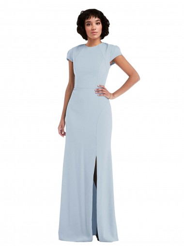 Achat Bleu ciel clair Trompette Col bijou Crêpe Stretch Longue Robes demoiselle d'honneur