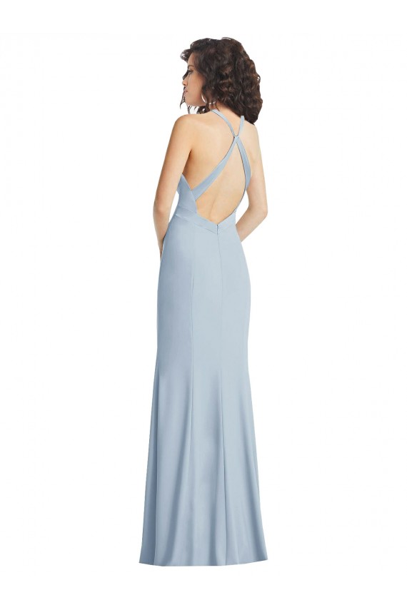 Achat Bleu ciel clair Trompette Licou Col Haut Crêpe Stretch Longue Formelles Robes demoiselle d'honneur / Robes de soirée / Robes de bal