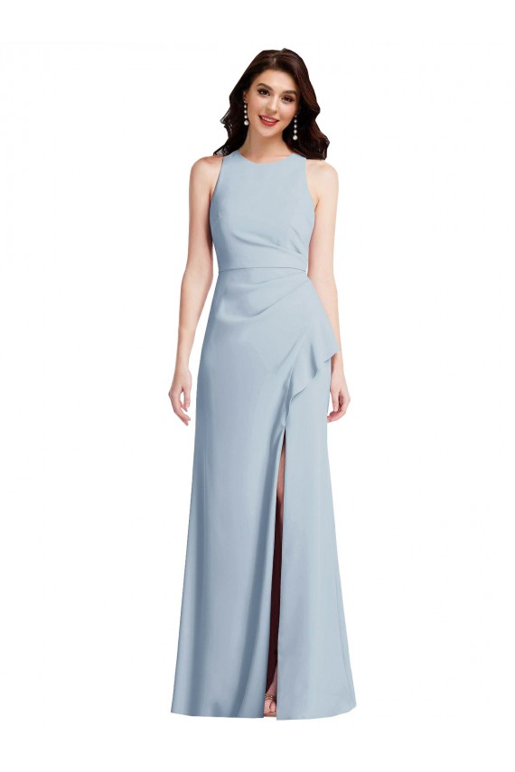 Achat Bleu ciel clair Trompette Licou Crêpe Stretch Longue Robes demoiselle d'honneur / Robes de bal