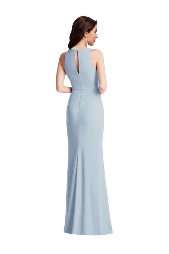 Achat Bleu ciel clair Trompette Licou Crêpe Stretch Longue Robes demoiselle d'honneur / Robes de bal
