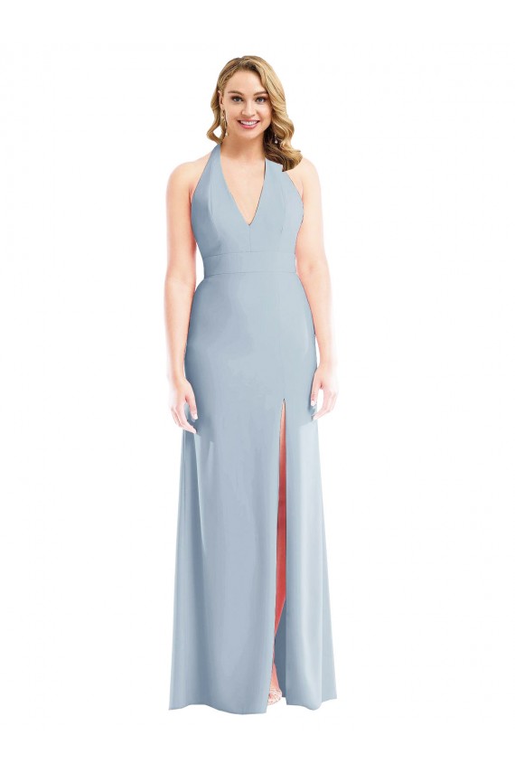 Achat Bleu ciel clair Trompette Licou Crêpe Stretch Longue Robes demoiselle d'honneur / Robes de bal