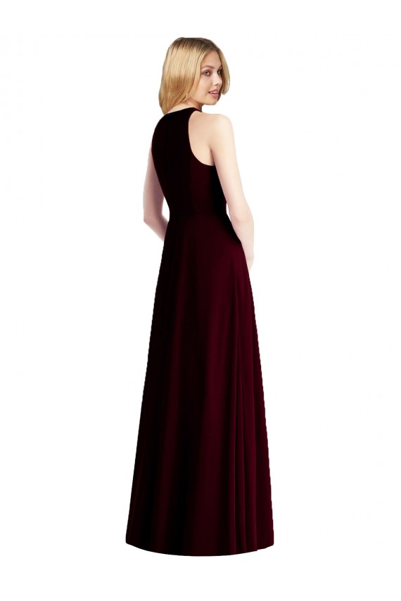 Achat Bleu ciel clair Trompette Licou Mousseline Longue Robes demoiselle d'honneur