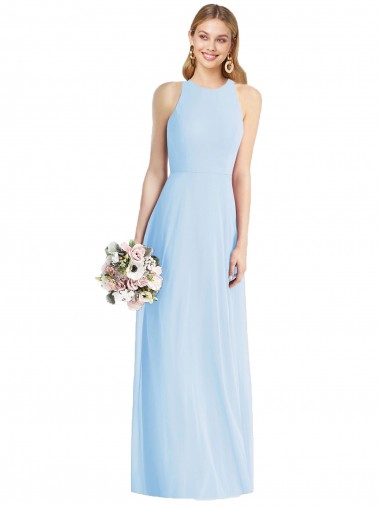 Achat Bleu ciel clair Trompette Licou Mousseline Longue Robes demoiselle d'honneur