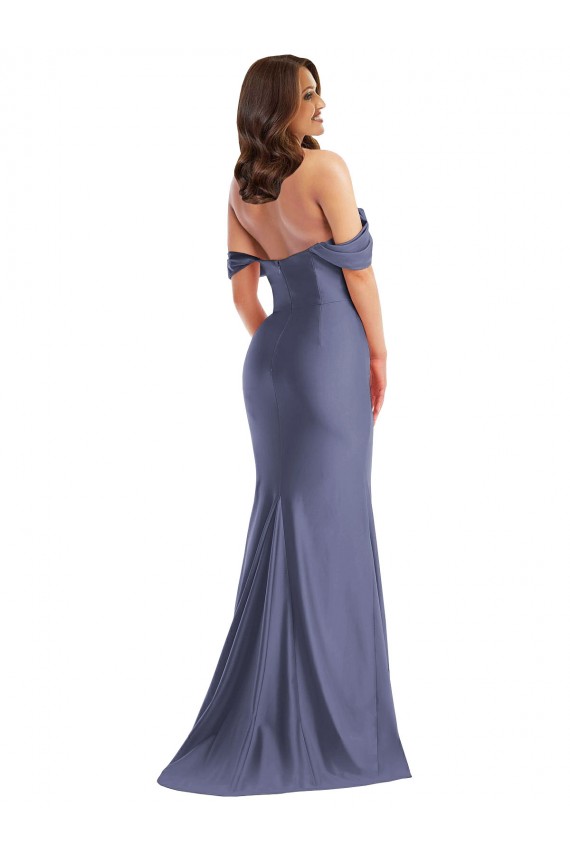 Achat Bleu français Sirène Épaule Dénudée Satiné Soyeux Longue Formelles Robes demoiselle d'honneur / Robes de soirée / Robes de bal
