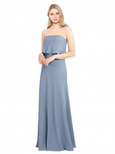 Achat Bleu fumée Fourreau Col Haut Crêpe Stretch Longue Formelles Robes demoiselle d'honneur / Robes de soirée / Robes de bal